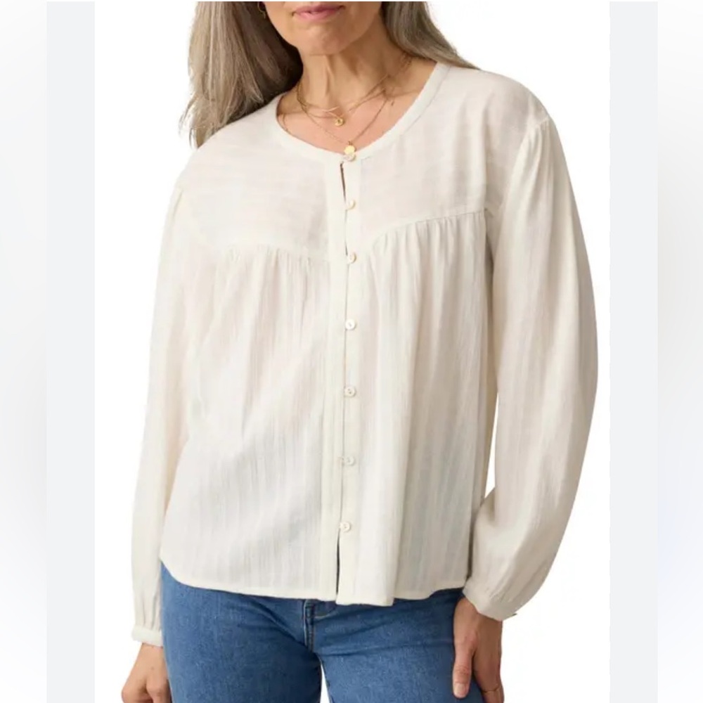 Nanette Lepore Cream Long Sleeve Split Collar Lightweight Blouse Summer Size M